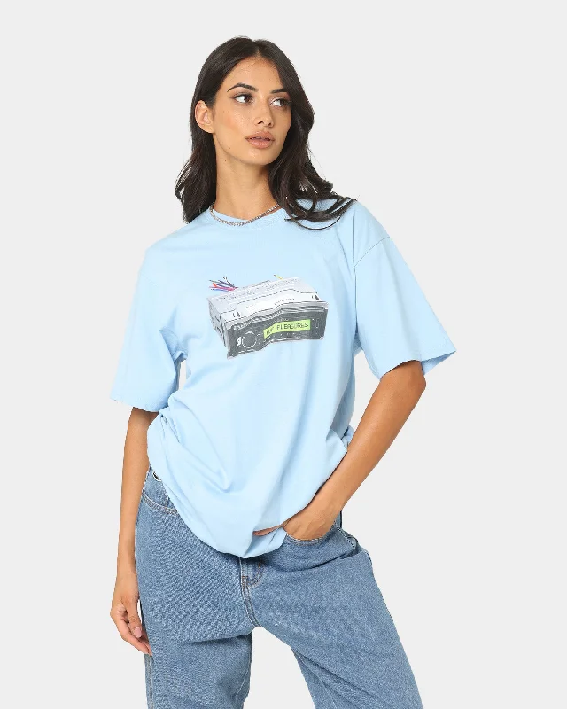 HUF X Pleasures Head Unit Short Sleeve T-Shirt Light Blue Striped Floral Plaid