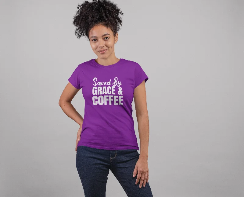 Saved By Grace and Coffee T-Shirt Striped Floral Plaid
