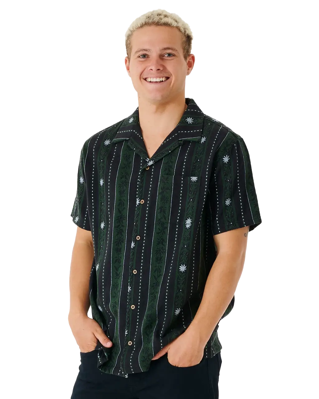Topanga Vertical Stripe Shirt in Washed Black Fleece Nylon Spandex