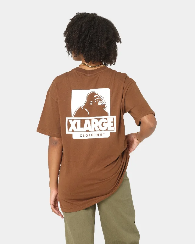 XLARGE 91 Text T-Shirt Brown/White Handmade Hand-knitted Hand-woven
