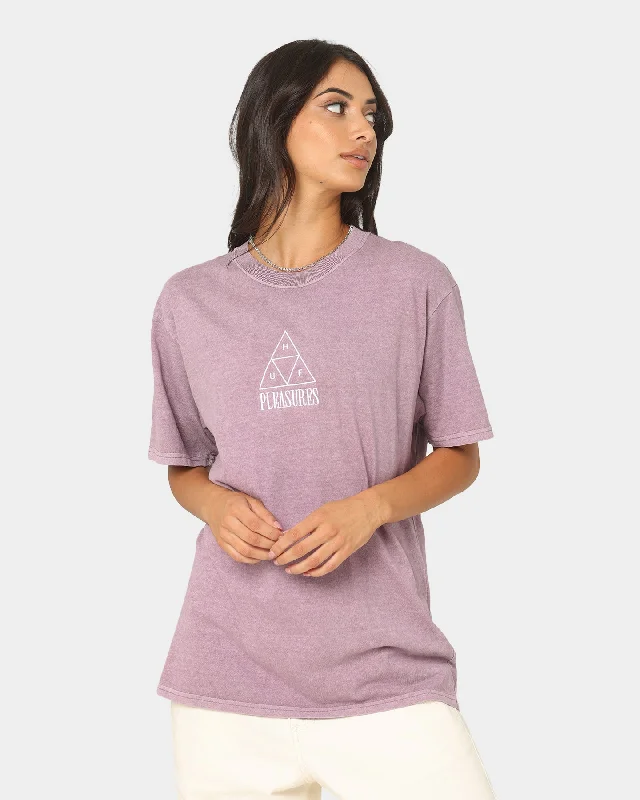 HUF X Pleasures Dyed Short Sleeve T-Shirt Purple Zippered Front Buttoned Front Snap Front