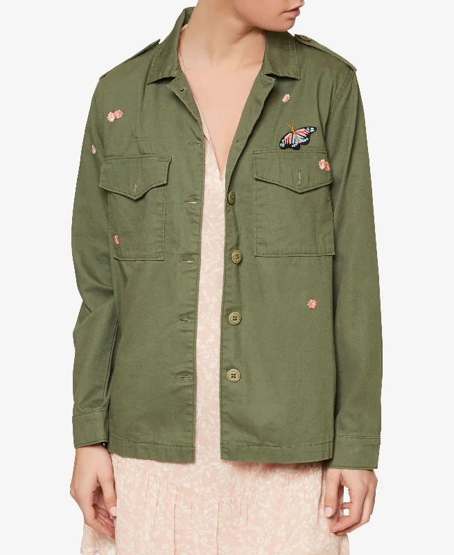 Sanctuary Cotton Embroidered Military Jacket Zippered Jacket Buttoned Jacket Snapped Jacket