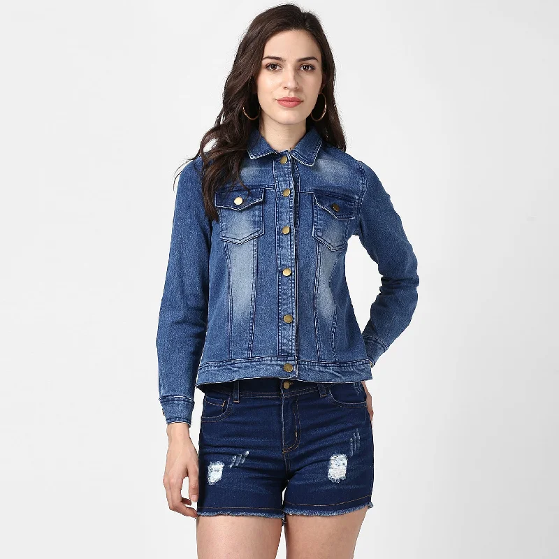 Women's Hand Painted Denim Jacket -Pow - StyleStone Hoodie Zip-Up Jacket Button-Up Jacket