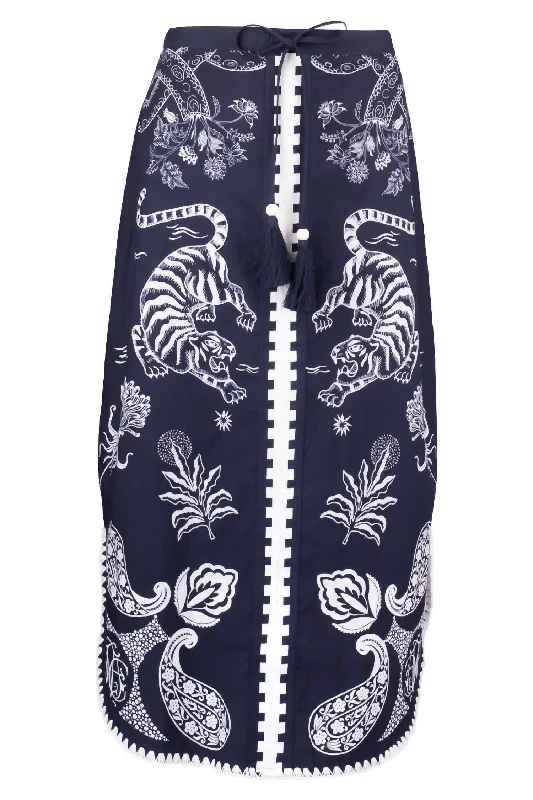 Women's Molly Skirt In Navy Tiger linen skirt natural