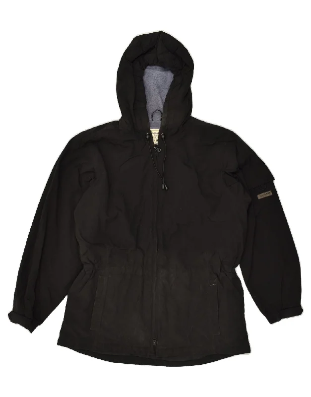 EDDIE BAUER Womens Hooded Windbreaker Jacket UK 14 Medium Black Nylon Wool Jacket Cashmere Jacket Tweed Jacket