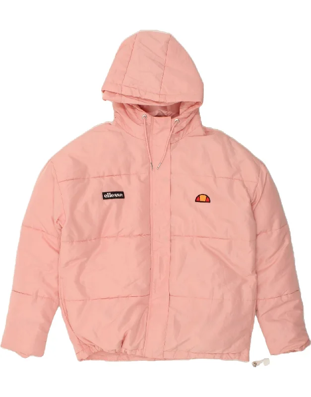 ELLESSE Womens Hooded Padded Jacket UK 12 Medium Pink Polyester Bomber Jacket Anorak Windbreaker