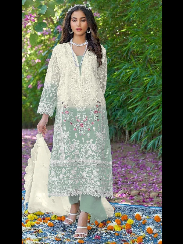 Multi Traditional Designer Pakistani Heavy Organza Pant Suit With Embroidery Hand Work Elegant Trouser Pants