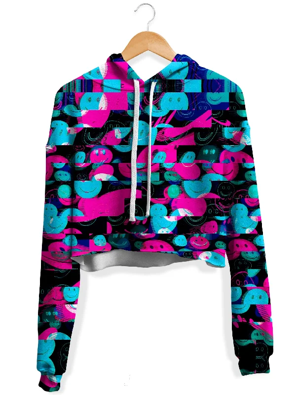 Smiles of Nightmares Past Fleece Crop Hoodie Hoodie with Gradient Ombre Colorful