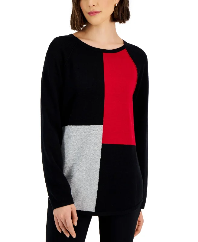 Petite Colorblocked Patchwork Sweater Slim Fit Regular Fit Oversized