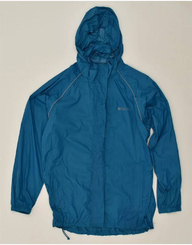 MOUNTAIN WAREHOUSE Womens Hooded Rain Jacket UK 14 Large Blue Nylon Knit Jacket Woven Jacket Fleece Jacket