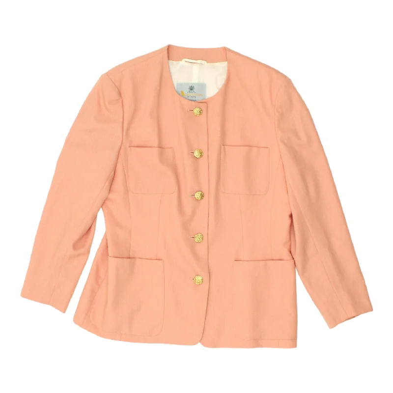 Aquascutum Womens Pink Collarless Button Up Jacket | Vintage High End Designer Trench Coat Raincoat Waterproof Jacket
