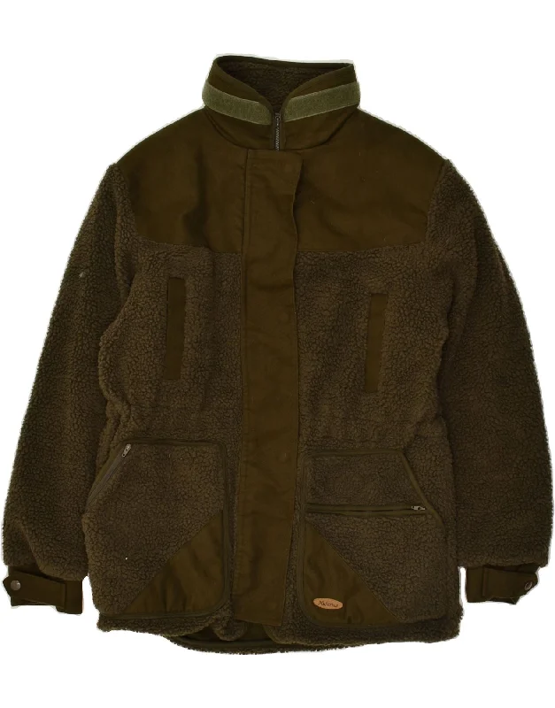 VINTAGE Womens Fleece Windbreaker Jacket UK 42 XL Khaki Polyester Front Pockets Side Pockets Patch Pockets