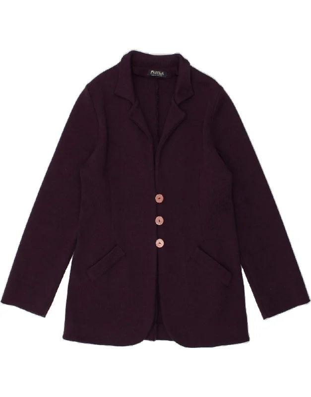 FARELLA Womens Knit 3 Button Blazer Jacket UK 14 Medium Purple Lace Jacket Ribbed Jacket Sequined Jacket
