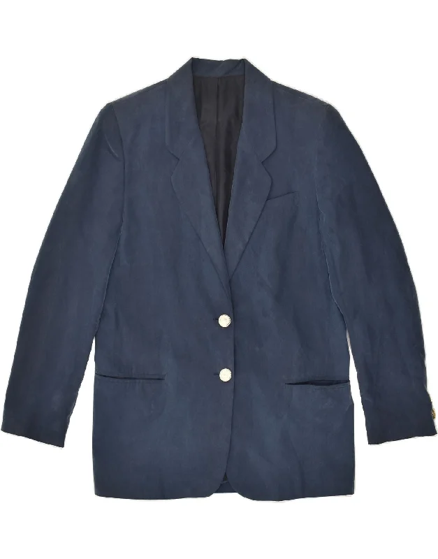 VINTAGE Womens 2 Button Blazer Jacket EU 42 Large Navy Blue Polyamide Front Pockets Side Pockets Patch Pockets