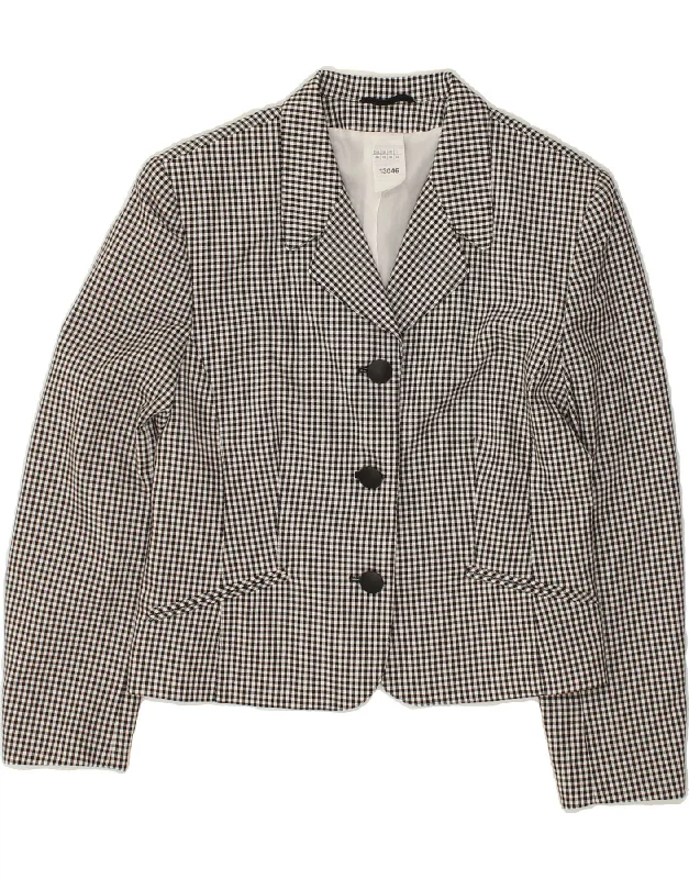 VINTAGE Womens 3 Button Blazer Jacket UK 10 Small  Grey Houndstooth Fleece Jacket Down Jacket Parka