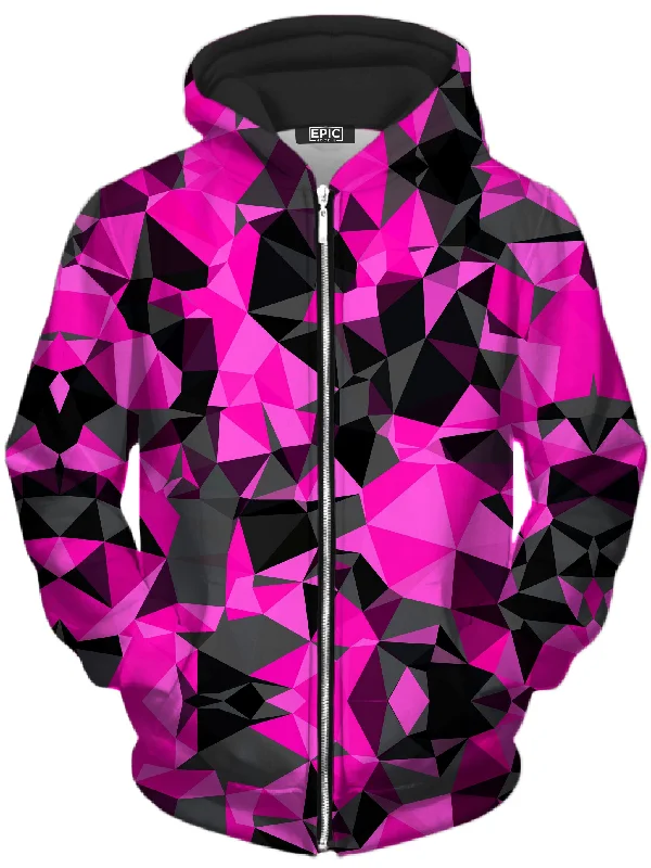 Pink and Black Geo Unisex Zip-Up Hoodie Hoodie with Hem Drawcord Adjustable Customizable
