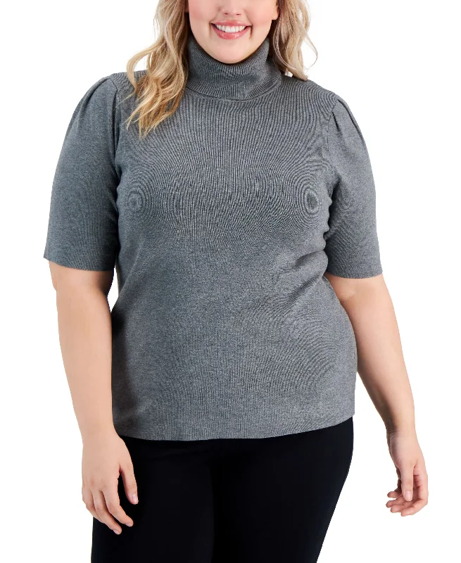 Alfani Plus Size Elbow Sleeve Turtleneck Sweater Satin Blend Silk Blend Wool Blend