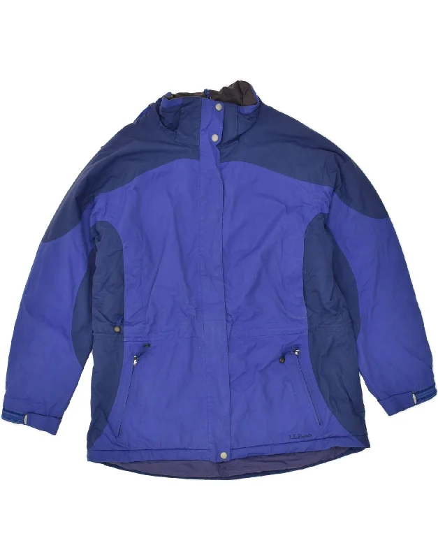 L.L.BEAN Womens Hooded Windbreaker Jacket UK 18 XL Blue Colourblock Herringbone Jacket Houndstooth Jacket Plaid Jacket