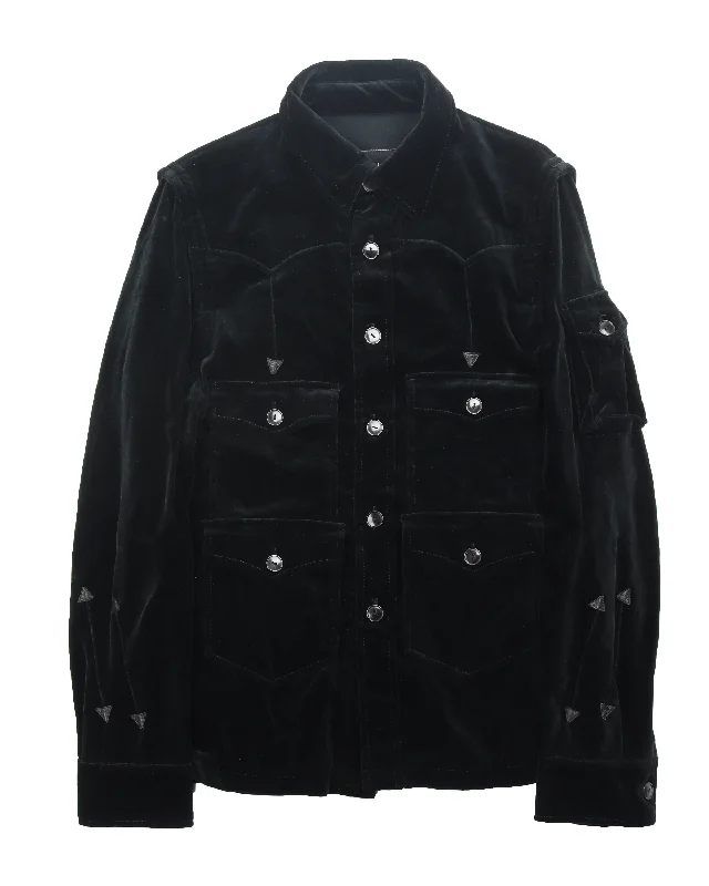 Velour Field Jacket Front Pockets Side Pockets Patch Pockets