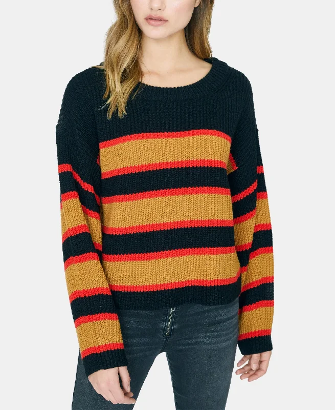 Sanctuary Ezra Striped Knit Sweater Turtle Neck Boat Neck Asymmetrical Neck