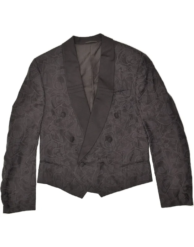 VINTAGE Womens Double Breasted Blazer Jacket UK 14 Large Black Front Pockets Side Pockets Patch Pockets