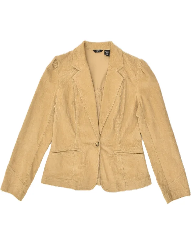 MOSSIMO Womens 1 Button Corduroy Blazer Jacket UK 10 Small Beige Cotton Nylon Fabric Polyester Fabric Spandex Fabric