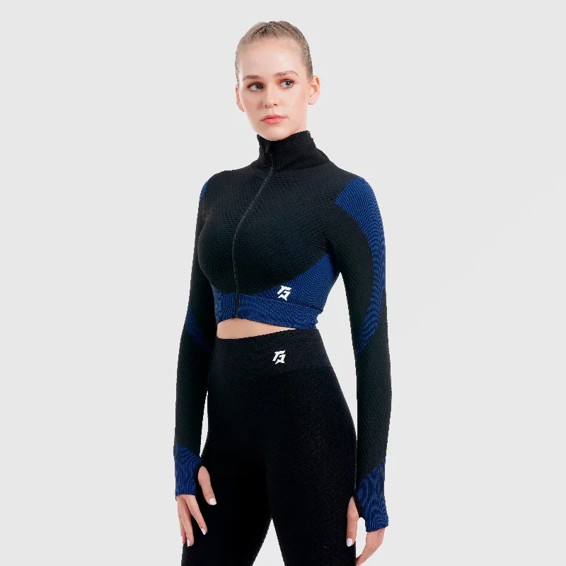 Striped Seamless Jacket (Black-Blue) Satin Jacket Silk Jacket Chiffon Jacket
