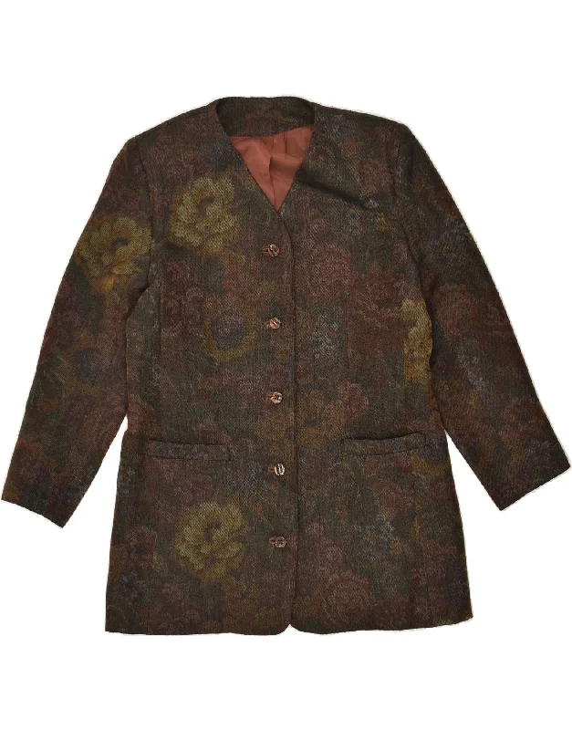 VINTAGE Womens 5 Button Blazer Jacket UK 18 XL Green Floral Fitted Jacket Loose Jacket Oversized Jacket