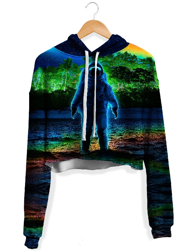 Forest Neon Rainbow Fleece Crop Hoodie Hoodie with Elastic Cuffs Stretchable Comfortable