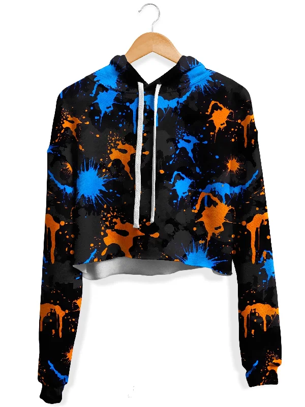 Blue and Orange Waves Fleece Crop Hoodie Hoodie with Toggle Buttons Decorative Unique