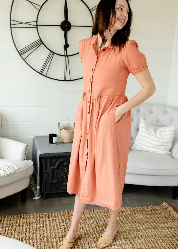 Dusty Salmon Button Front Dress - FINAL SALE Tunics Top rated