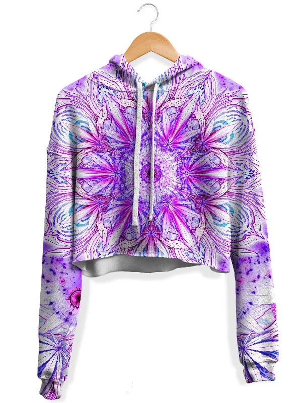 Canndala Purple Fleece Crop Hoodie Hoodie with Rolled Sleeves Casual Relaxed