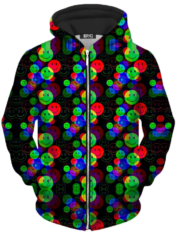 RGB Smile Glitch Unisex Zip-Up Hoodie Hoodie with Typography Text Message
