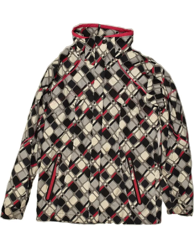 COLUMBIA Womens Rain Jacket UK 14/16 Large Grey Geometric Polyamide Oversized Jacket Tailored Jacket Straight Jacket