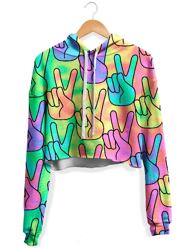 Trippy Peace Signs Fleece Crop Hoodie Hoodie with Magnetic Closure Innovative Modern