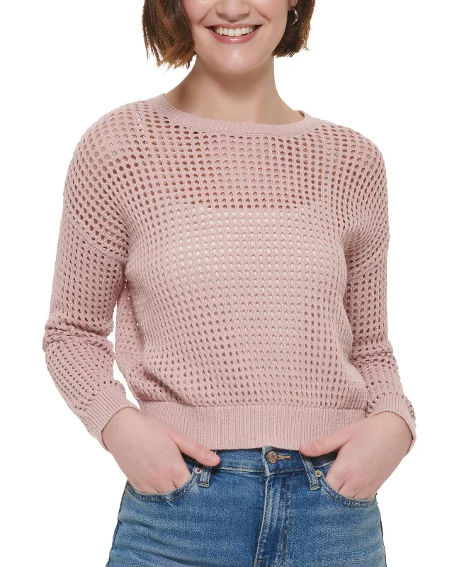 Petite Cotton Open-Stitch Sweater Iron Safe Non-Iron Wrinkle Free