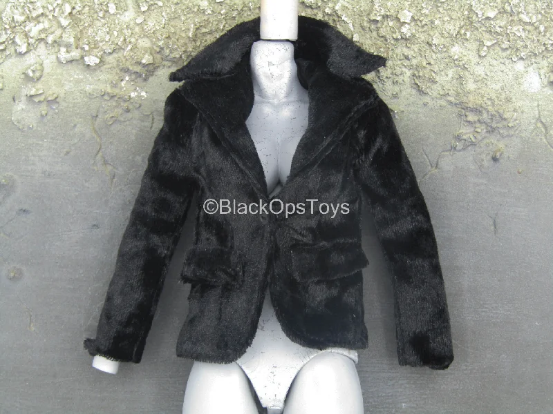 Mia Wallace - Black Jacket Hooded Jacket Caped Jacket Shawl Collar Jacket