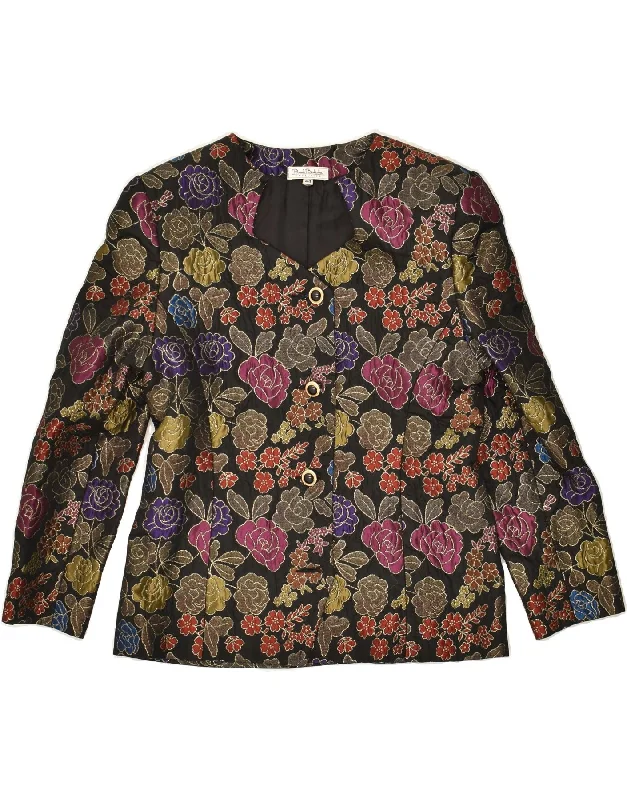 RENATO BALESTRA Womens 4 Button Blazer Jacket IT 44 Medium Black Floral Jersey Jacket Tulle Jacket Batik Jacket