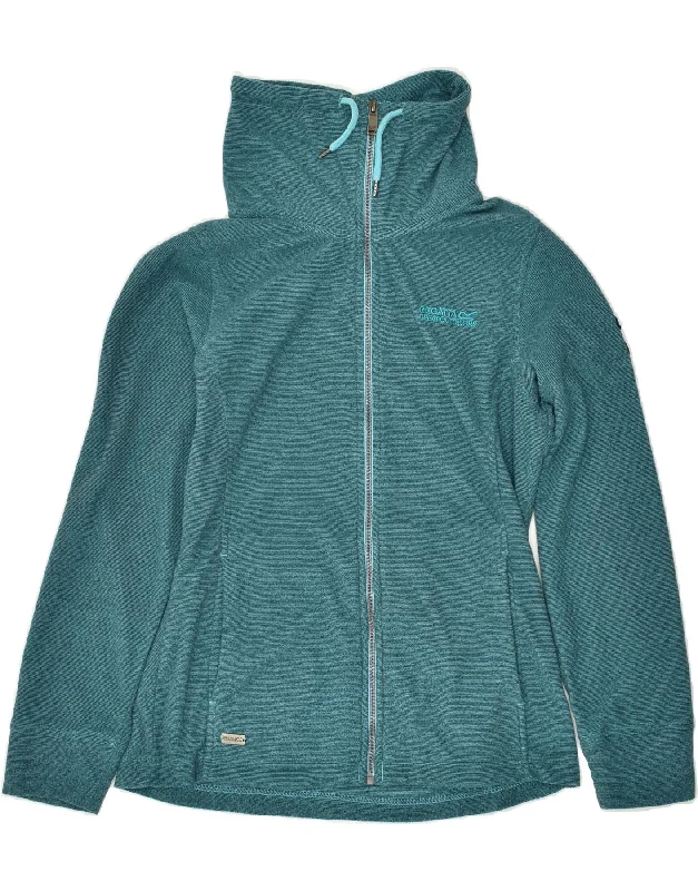 REGATTA Womens Fleece Jacket UK 10 Small Green Pinstripe Polyester Collared Jacket Crew Neck Jacket Turtle Neck Jacket