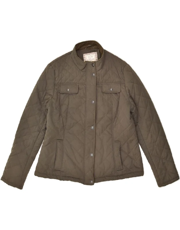 FAT FACE Womens Quilted Jacket UK 16 Large Brown Polyester Mesh Jacket Canvas Jacket Denim Jacket