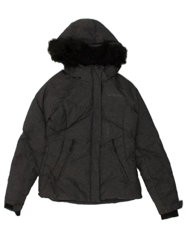 MOUNTAIN WAREHOUSE Womens Hooded Padded Jacket UK 8 Small Grey Nylon Print Jacket Jacquard Jacket Embroidered Jacket