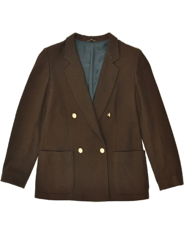 VINTAGE Womens Double Breasted Blazer Jacket IT 44 Medium Khaki Wool One-Shoulder Jacket Off-the-Shoulder Jacket Asymmetrical Jacket