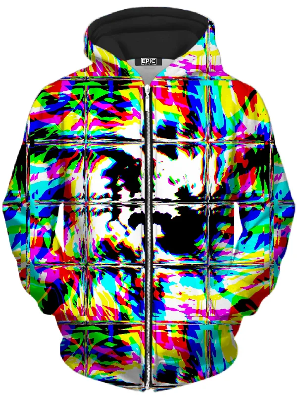 Rave Glitch Og Unisex Zip-Up Hoodie Hoodie with Color Block Contrast Stylish