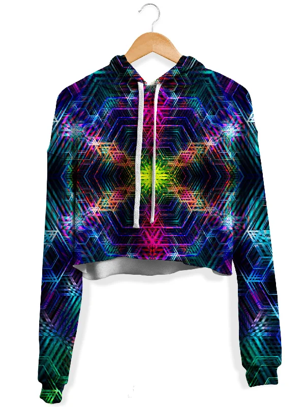 Psychedelia Fleece Crop Hoodie Hoodie with High Neck Warm Protective