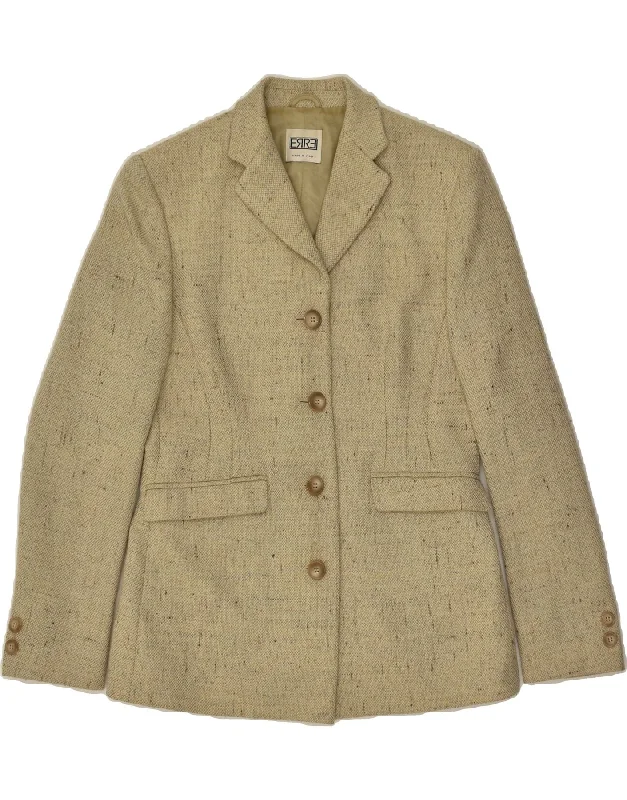 ERRE Womens 4 Button Blazer Jacket IT 44 Medium Beige Wool Knit Jacket Woven Jacket Fleece Jacket