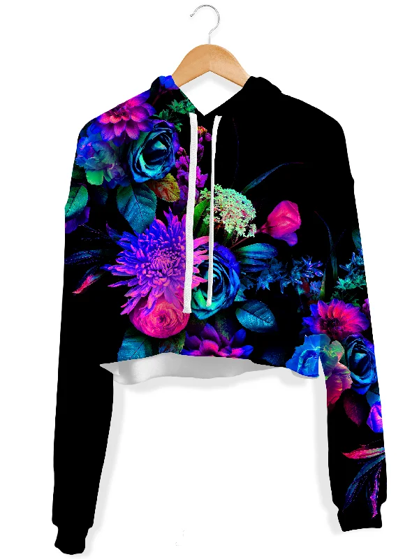 Darkest Bloom Fleece Crop Hoodie Hoodie with Hem Applique Textured Unique