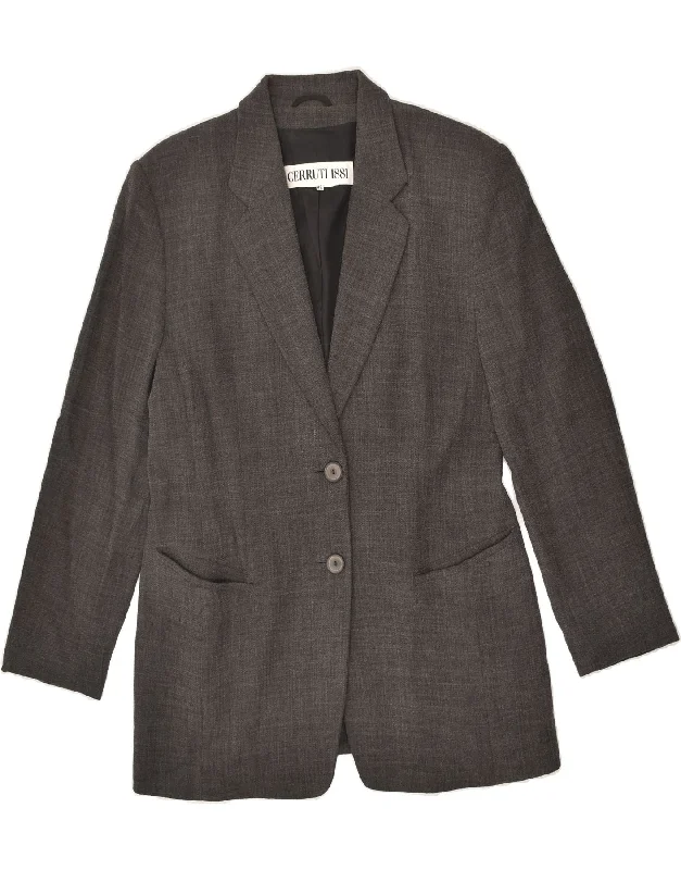 CERRUTI 1881 Womens 2 Button Blazer Jacket IT 42 Medium Grey Cotton Notch Collar Jacket Peter Pan Collar Jacket Cowl Neck Jacket