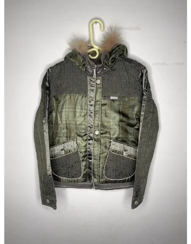 Fur Hoodie Jacket in Olive Appliqued Jacket Beaded Jacket Sequined Jacket
