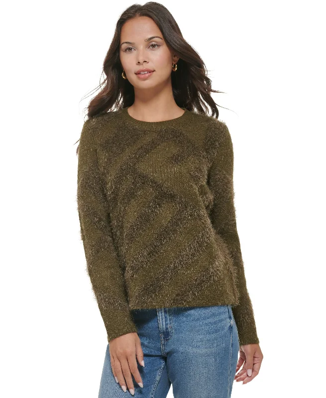 Women's Abstract Eyelash Crewneck Sweater Collared Crew Neck Turtle Neck