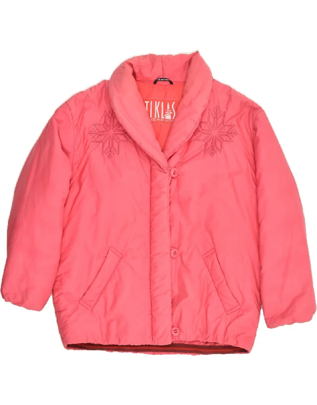 VINTAGE Womens Graphic Padded Jacket UK 20 2XL Pink Geometric Polyamide Faux Fur Jacket Real Fur Jacket Shearling Jacket